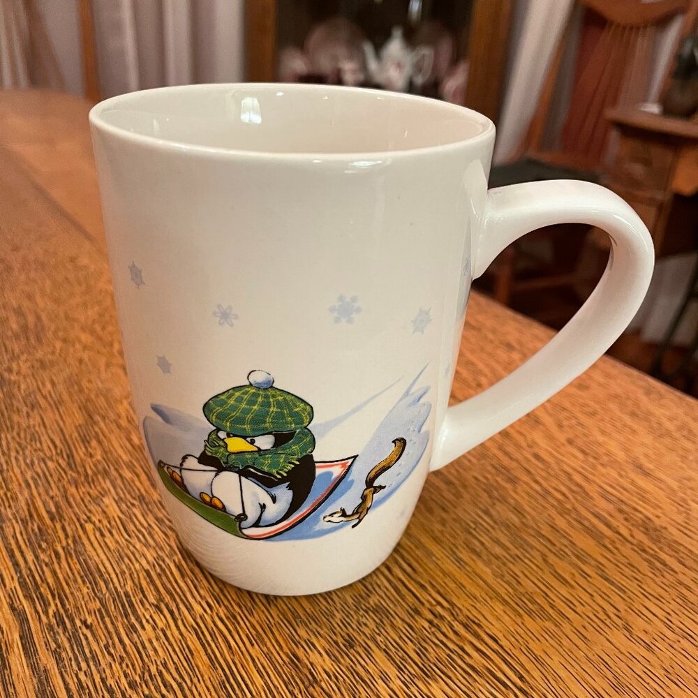 Mulberry Home Collections Penguin Sledding Themed Coffee Cup Mug